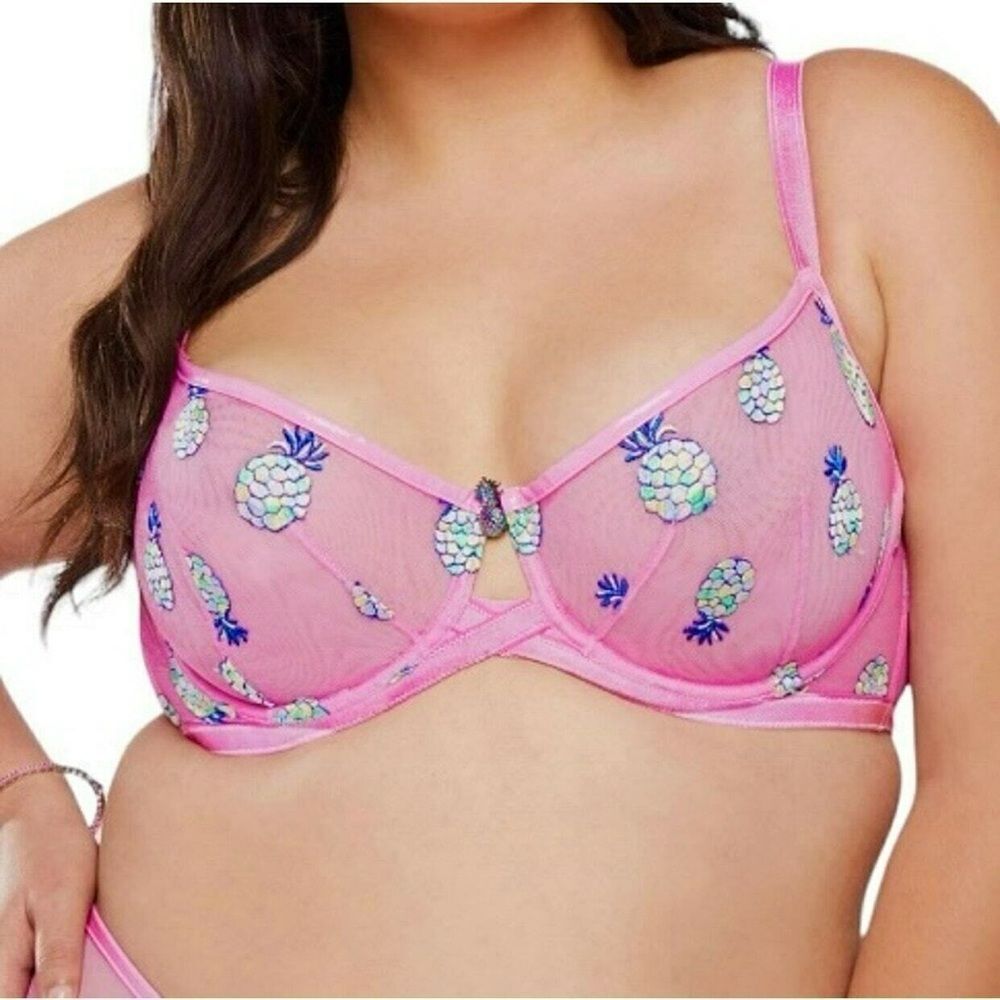 Pink Pineapple Embroidered Bra